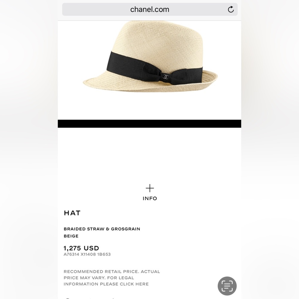 AUTHENTIC CHANEL BRAIDED STRAW & GROSGRAIN HAT